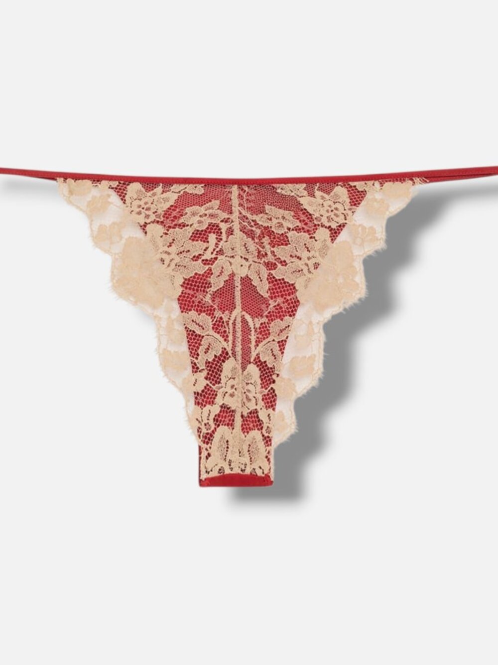 Kiki De Montparnasse Women's Red Silk Blend Floral Lace * Stretch Thong Size M